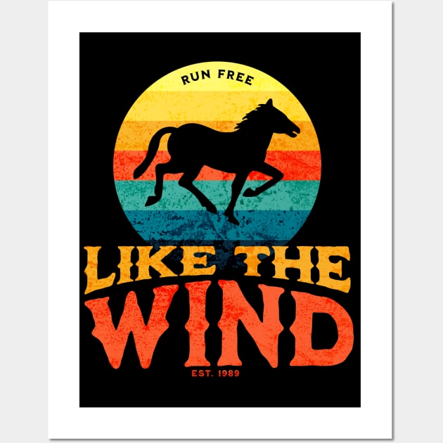 Run Free Like The Wind - Retro Vintage Sunset Of Galloping Horse Wall Art by vystudio